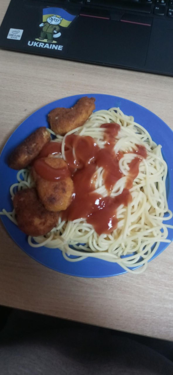 Chicken Nugget Spaghetti With Ketchup