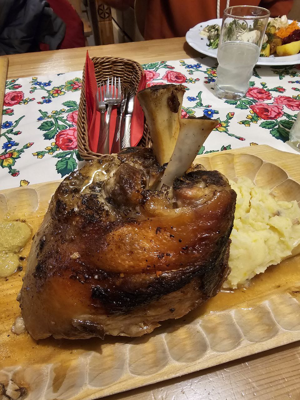 Large Roasted Pork Shank With Mashed Potatoes