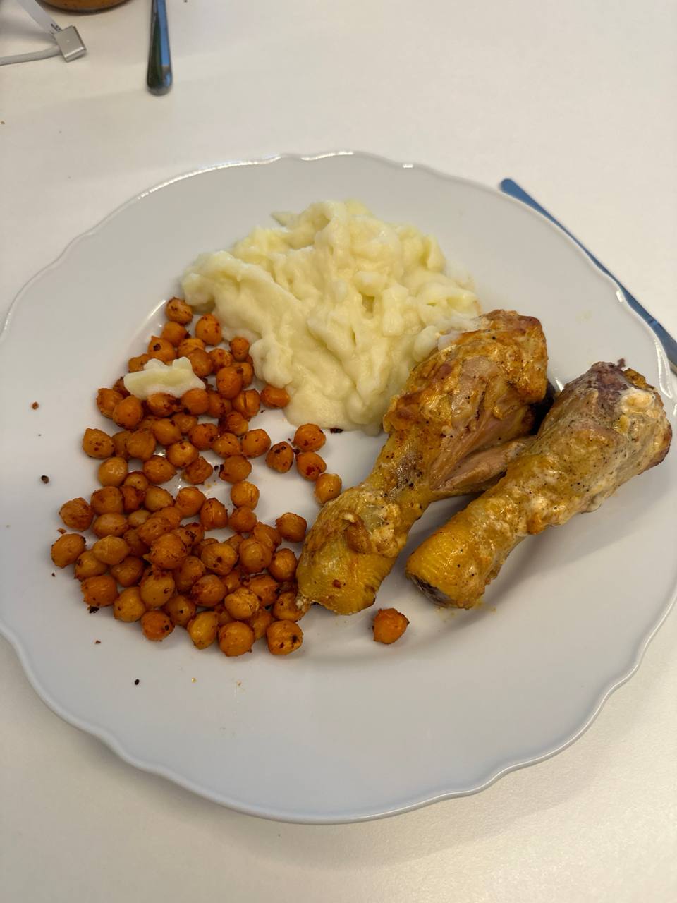Roasted Chicken Drumsticks, Mashed Potatoes, And Roasted Chickpeas
