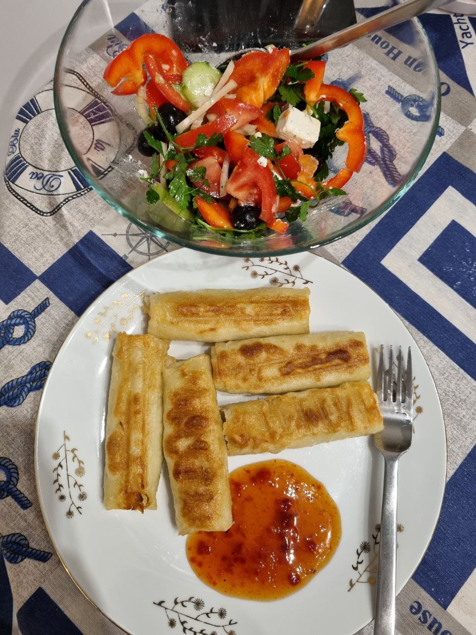 Pancakes With Beef & Greek Salad