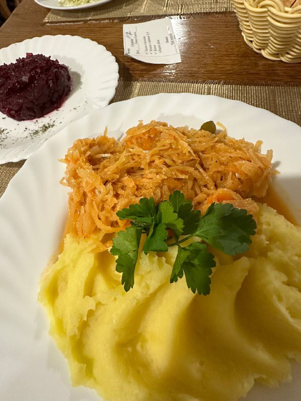 Sauerkraut With Mashed Potatoes And Beet Salad