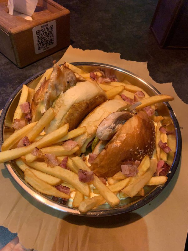 Chicken Sandwich With French Fries And Bacon