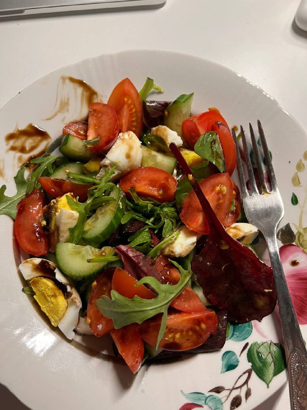 Mixed Garden Salad With Boiled Egg And Balsamic Dressing