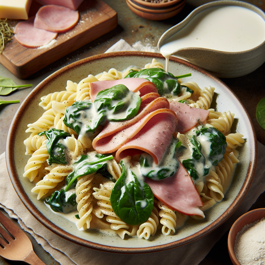 Pasta With Ham, Spinach, And A Creamy Rice Flour Sauce