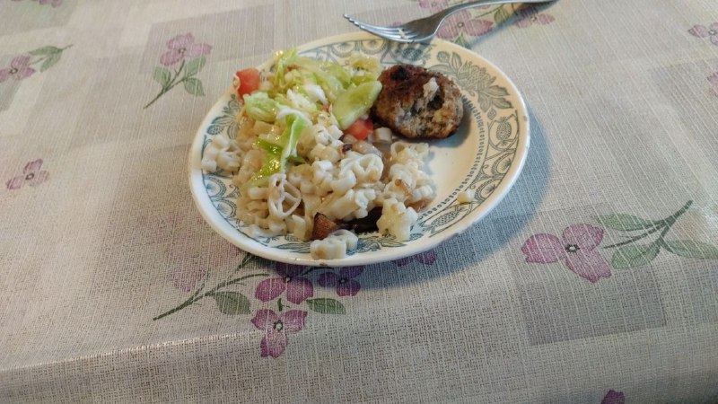 Pasta With Salad And Meat Patty