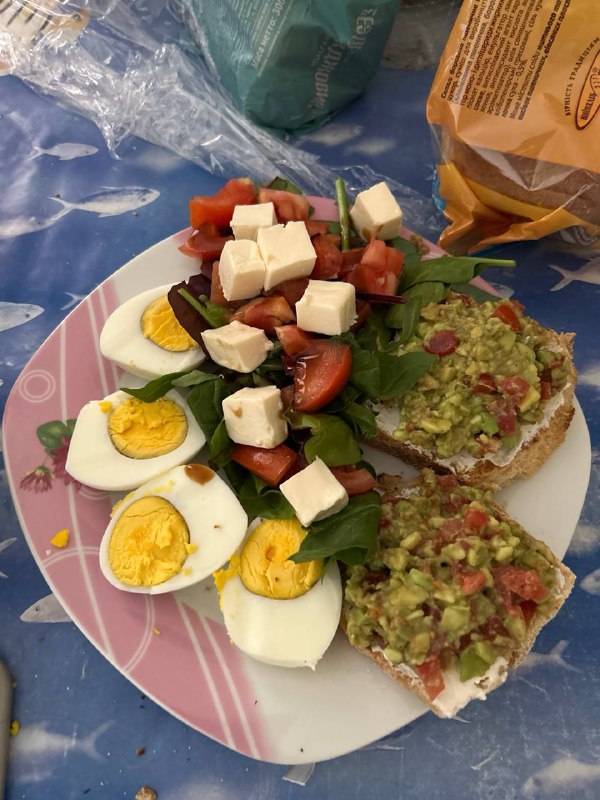 Hard-boiled Eggs With Mixed Salad And Avocado Toast