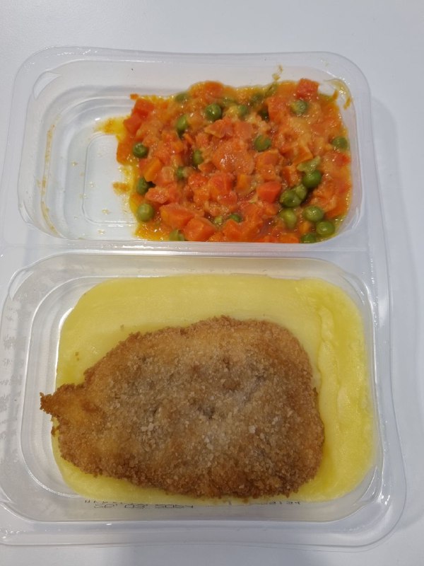 Breaded Chicken Fillet With Mashed Potatoes And Vegetable Stew