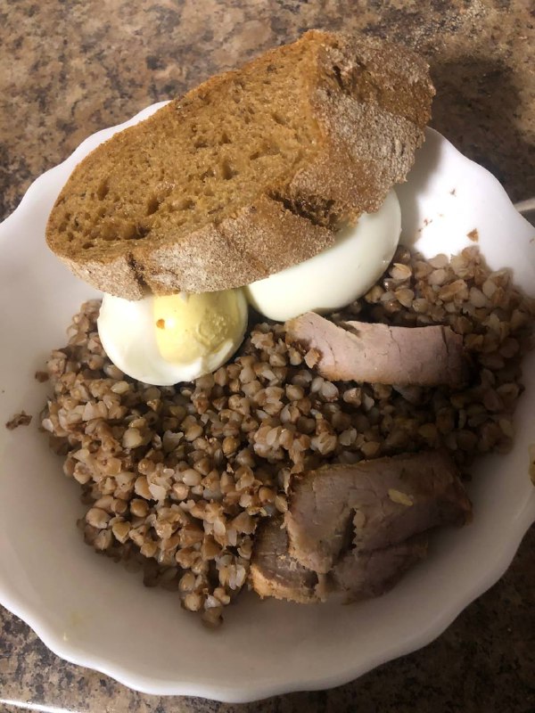 Buckwheat Groats With Hard-boiled Eggs And Sliced Beef
