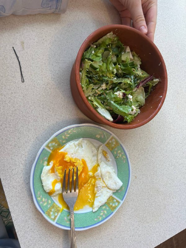 Fried Eggs With Mixed Green Salad