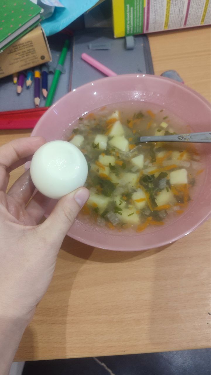 Vegetable Soup With Hard-boiled Egg
