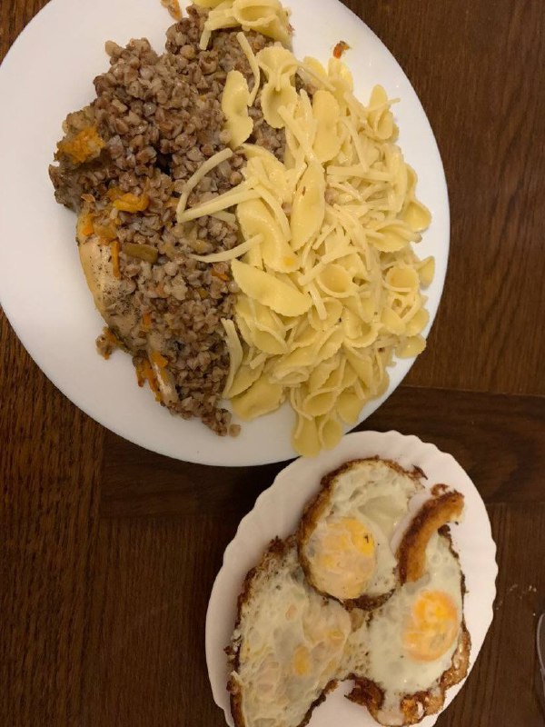 Beef, Cheese, And Noodle Plate With Fried Eggs