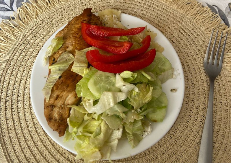 Grilled Chicken With Salad And Rice