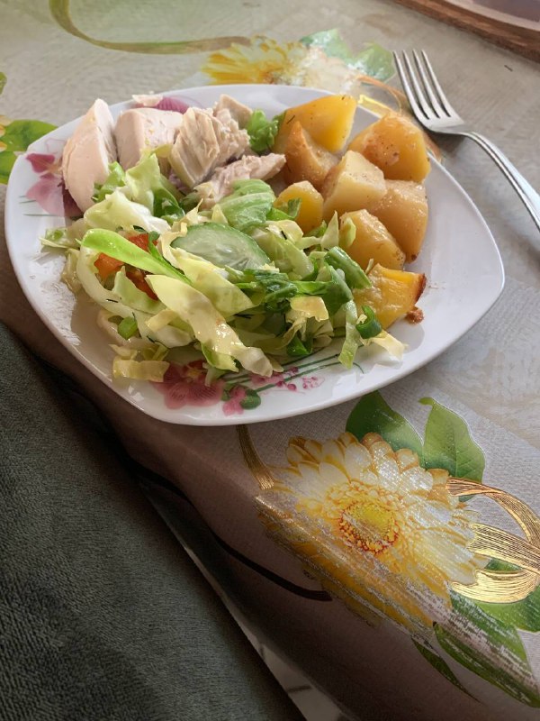 Simple Poached Chicken With Boiled Potatoes And Green Salad