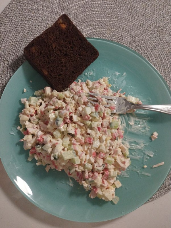 Olivier Salad And Rye Bread