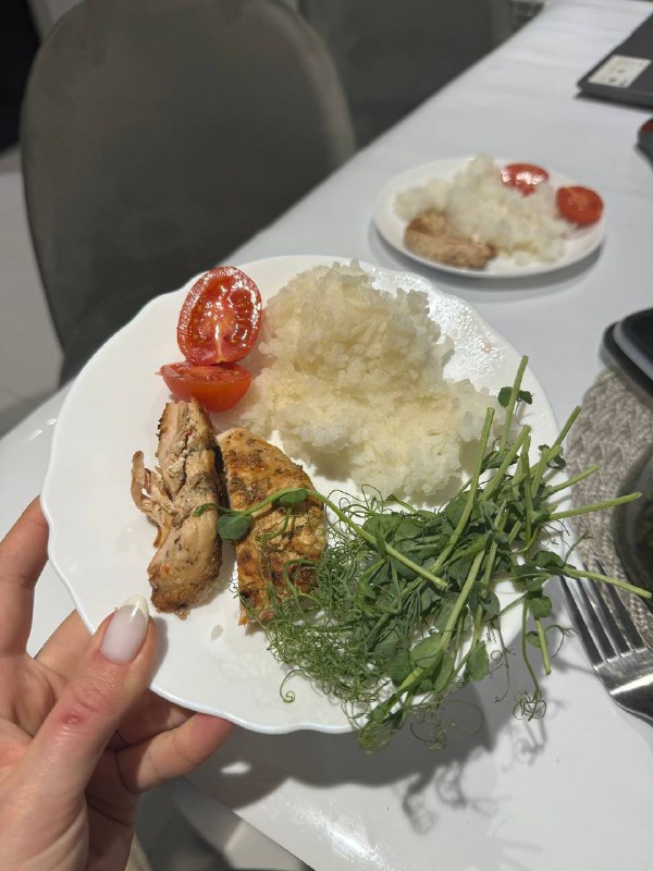 Grilled Chicken With Rice And Grilled Tomato
