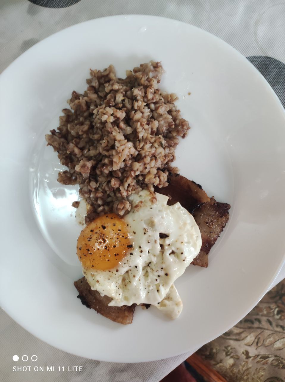 Buckwheat With Fried Egg And Pork Belly
