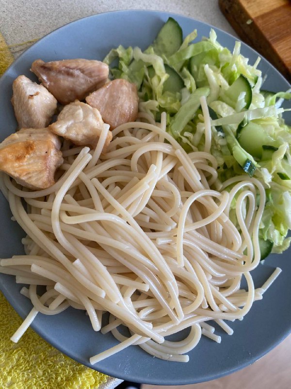 Simple Pasta Dish With Chicken And A Side Salad