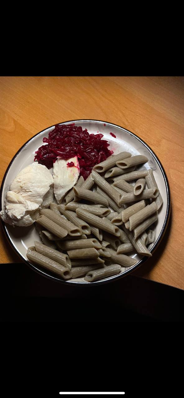 Whole Grain Pasta With Beetroot Salad And Chicken Breast