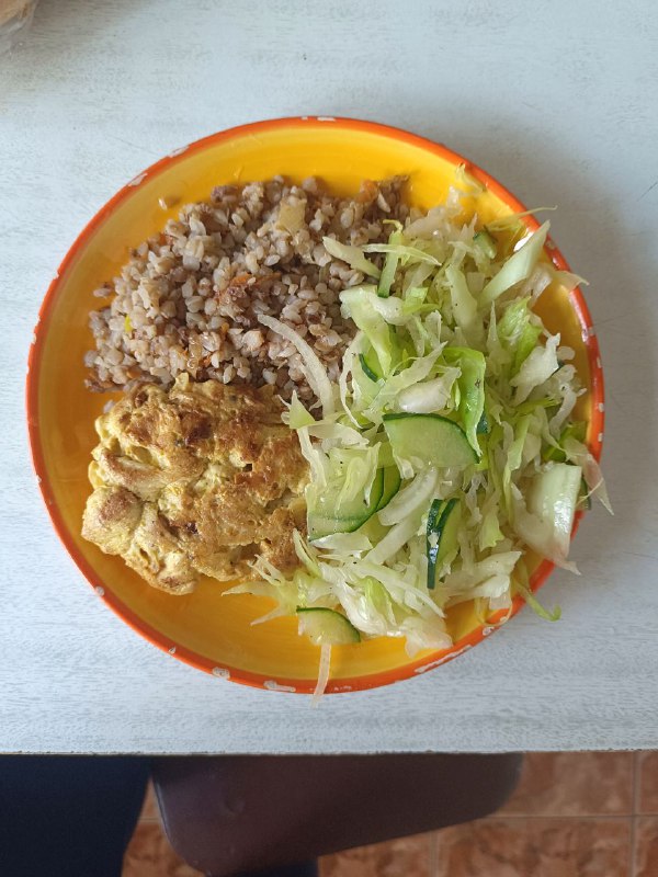 Homemade Meal With Buckwheat Side, Omelette, And Side Salad