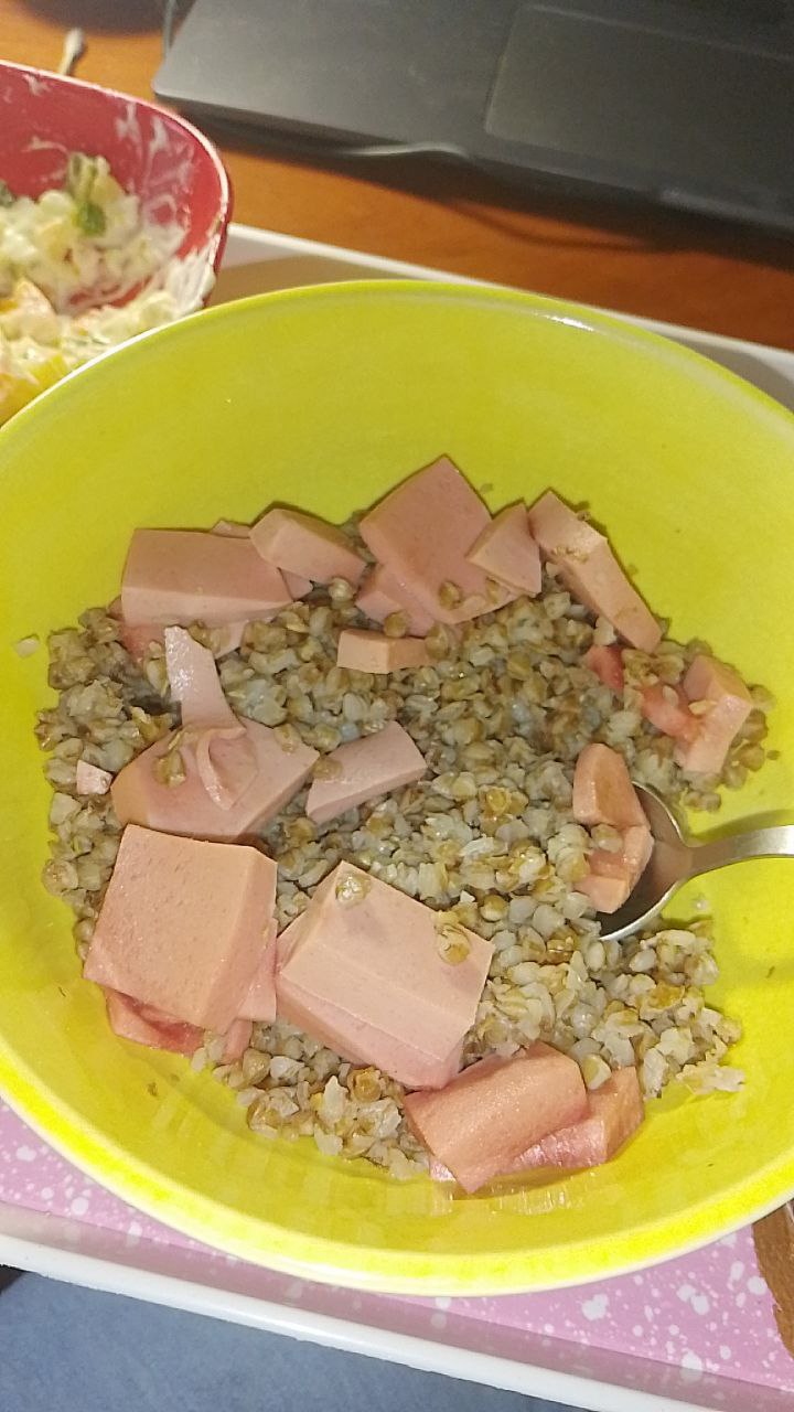 Buckwheat With Sliced Hot Dogs