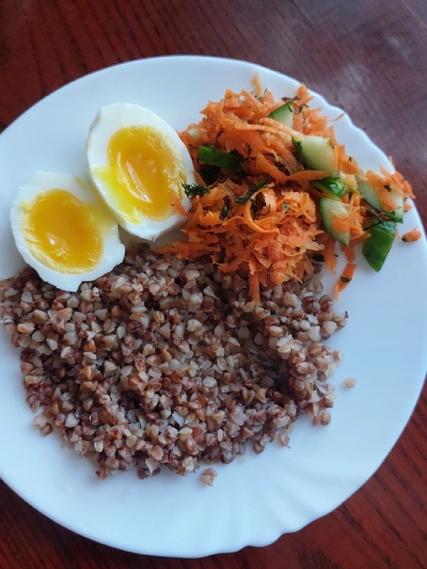 Buckwheat With Boiled Egg And Carrot Salad