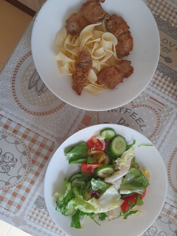 Breaded Chicken With Pasta And Salad
