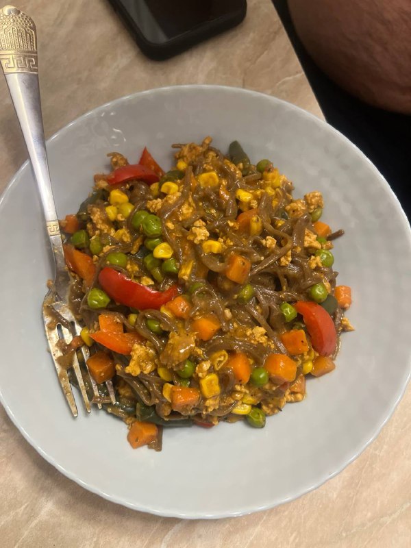 Vegetable Stir-fry With Egg And Soy-based Noodles