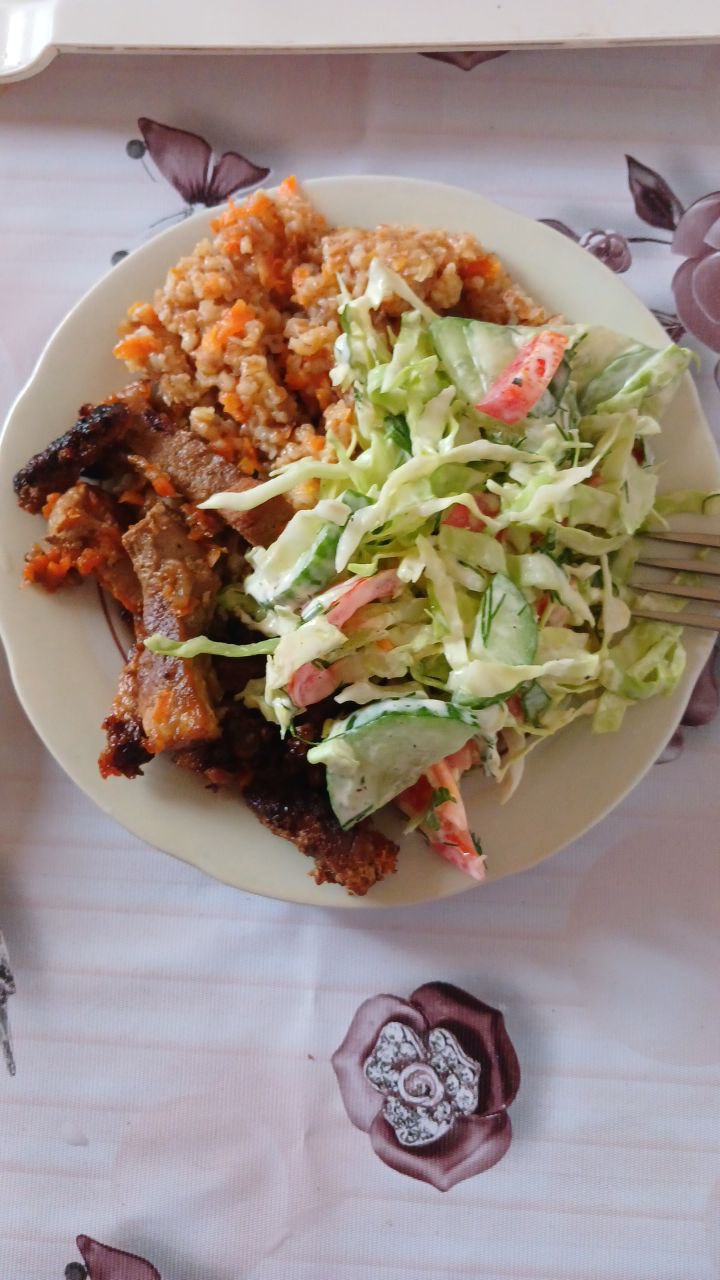 Mixed Plate With Fried Rice, Barbecued Ribs, And Salad