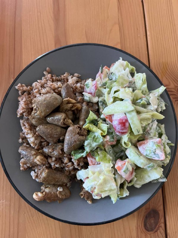 Chicken Liver And Onions With A Side Of Buckwheat And Salad