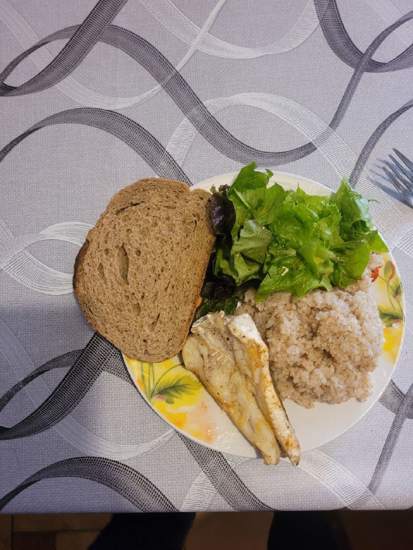 Balanced Meal With Grilled Chicken, Oatmeal, Mixed Salad, And Whole Grain Bread