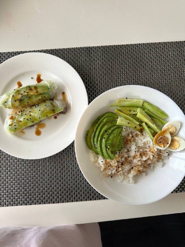 Fresh Spring Rolls And Rice With Avocado