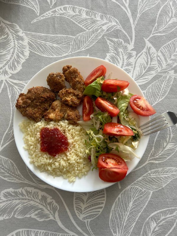 Breaded Chicken With Rice And Salad