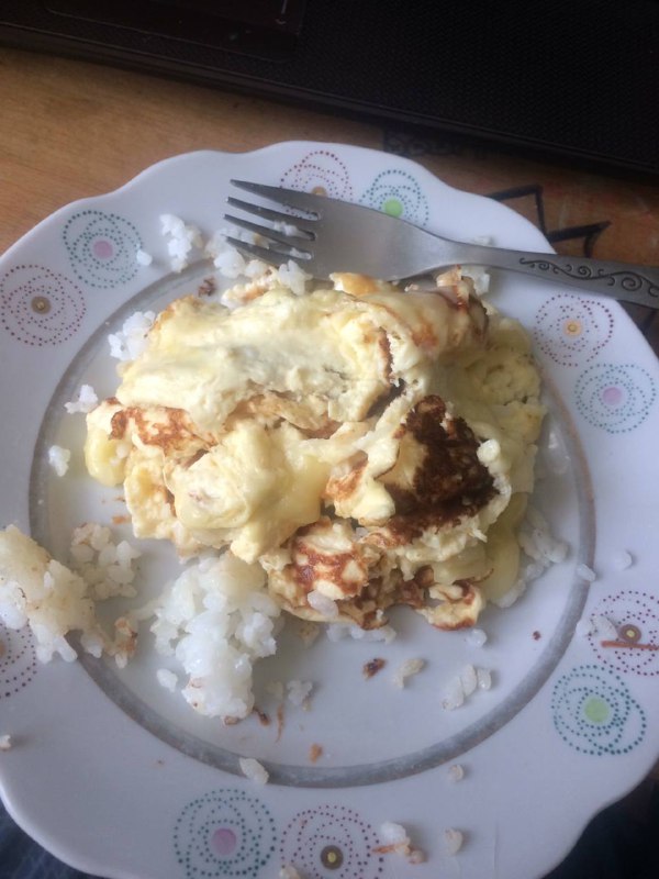 Scrambled Eggs With Cheese On White Rice