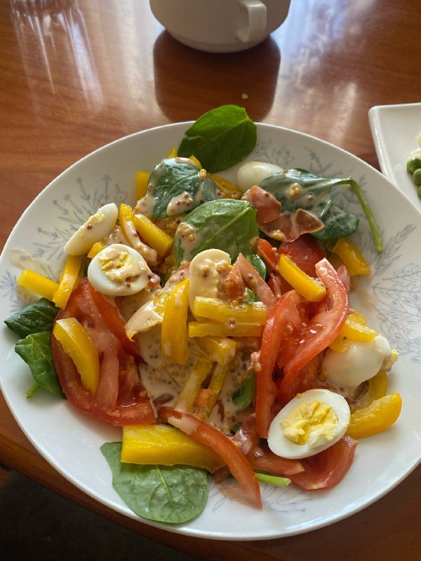 Garden Salad With Boiled Eggs And Mustard Dressing