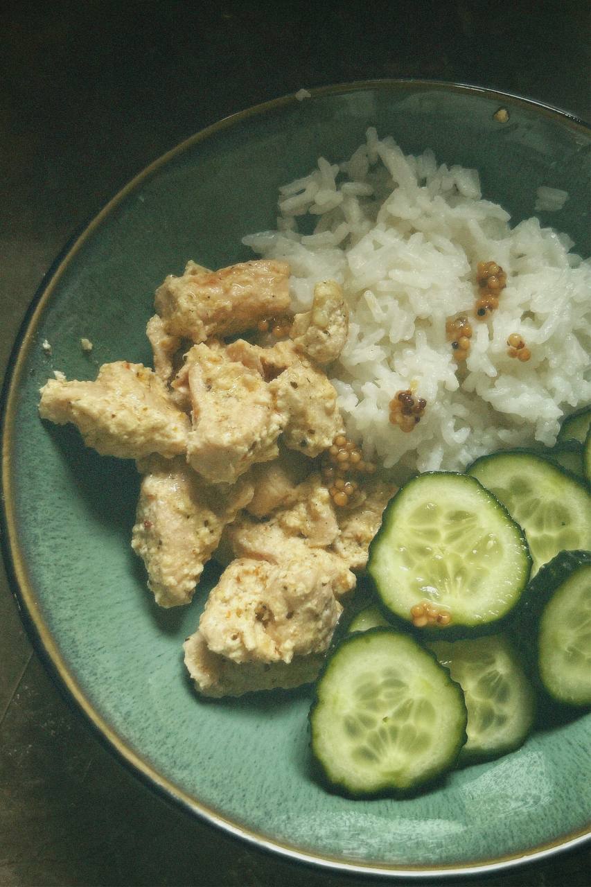 Homemade Creamy Chicken With Rice And Cucumbers