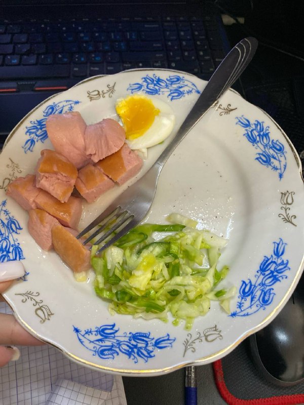 Simple Meal With Boiled Egg, Sausage, And Chopped Vegetables