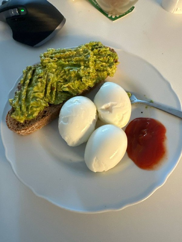 Avocado Toast With Boiled Eggs And Ketchup