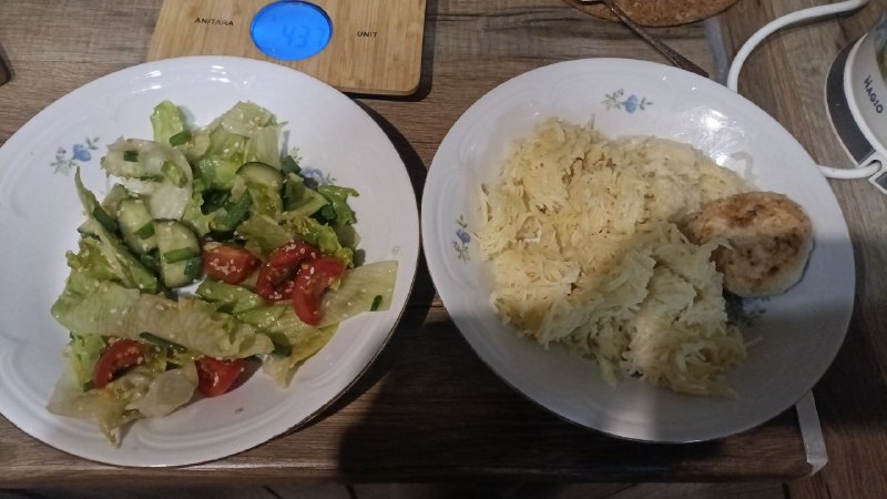 Garden Salad And Pasta With Chicken Patty