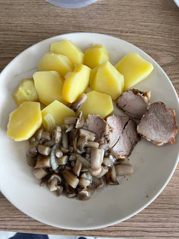 Pork Tenderloin With Boiled Potatoes And Sautéed Mushrooms