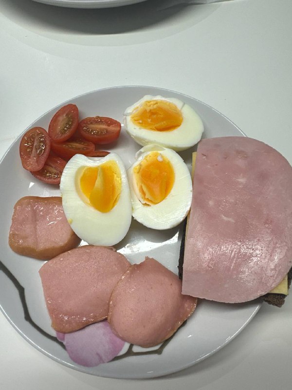 Breakfast Plate With Hard-boiled Eggs, Tomatoes, And Sliced Ham
