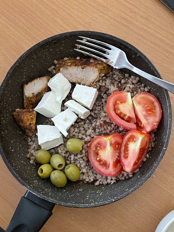 Grilled Chicken With Buckwheat, Feta Cheese, Tomatoes, And Olives