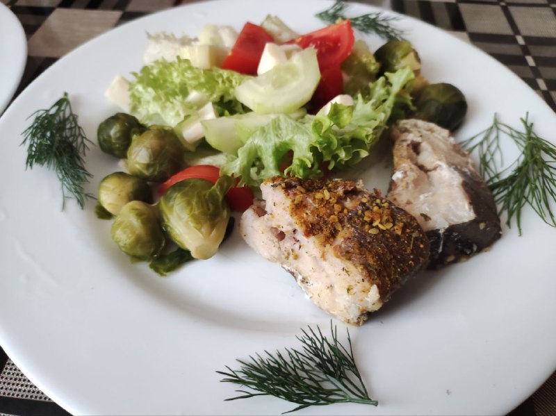 Grilled Fish With Salad And Brussels Sprouts