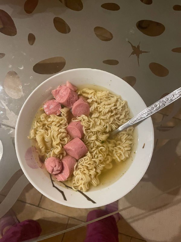 Instant Noodles With Sliced Sausages