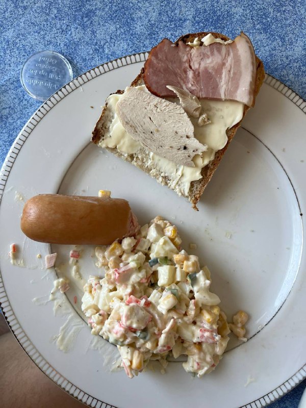 Open-faced Sandwich With Cold Cuts, Cheese, Sausage, And Russian Salad