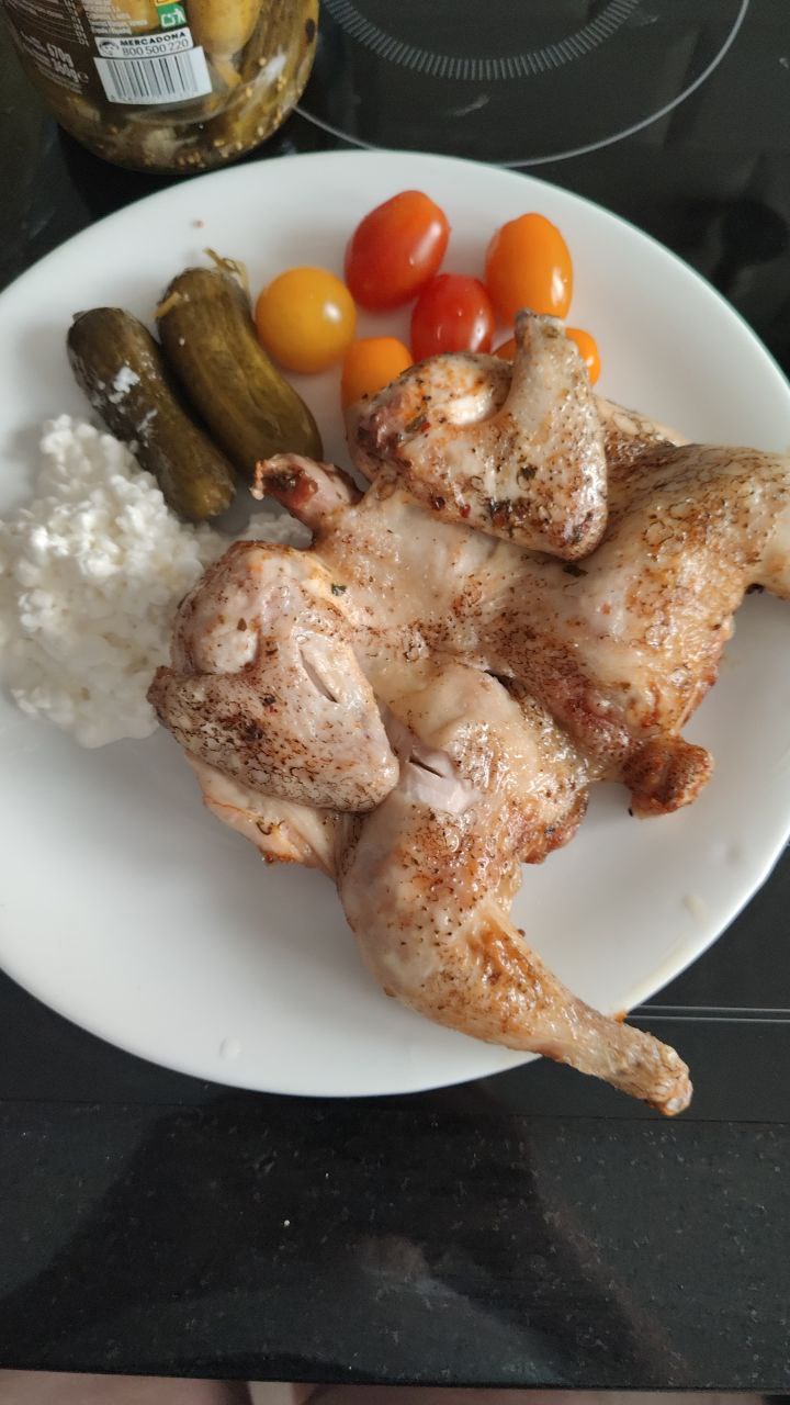 Roast Chicken With Cottage Cheese And Pickled Cucumbers