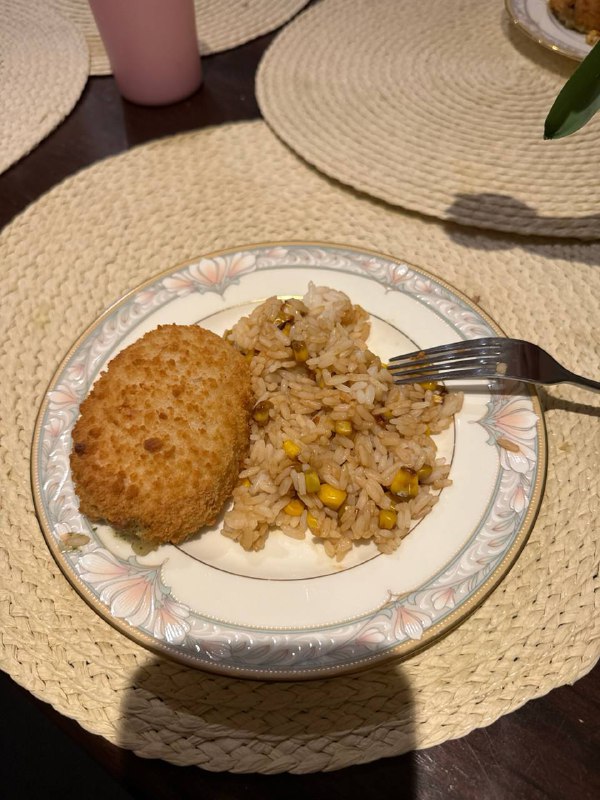 Breaded Chicken Cutlet With Rice And Corn
