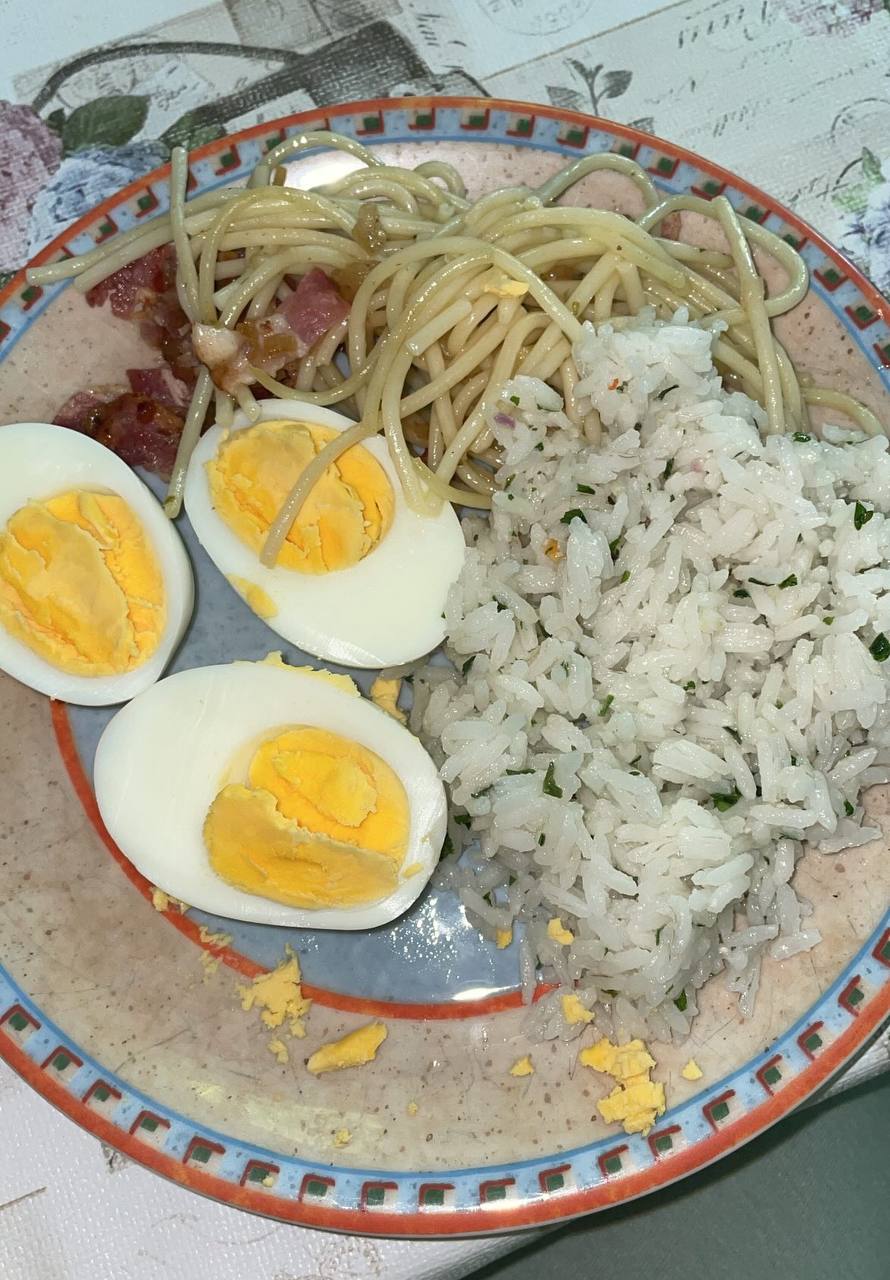 Spaghetti With Boiled Eggs And Rice