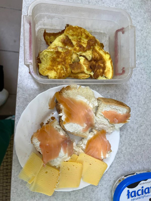 Egg Omelette With Smoked Salmon And Bread With Cheese