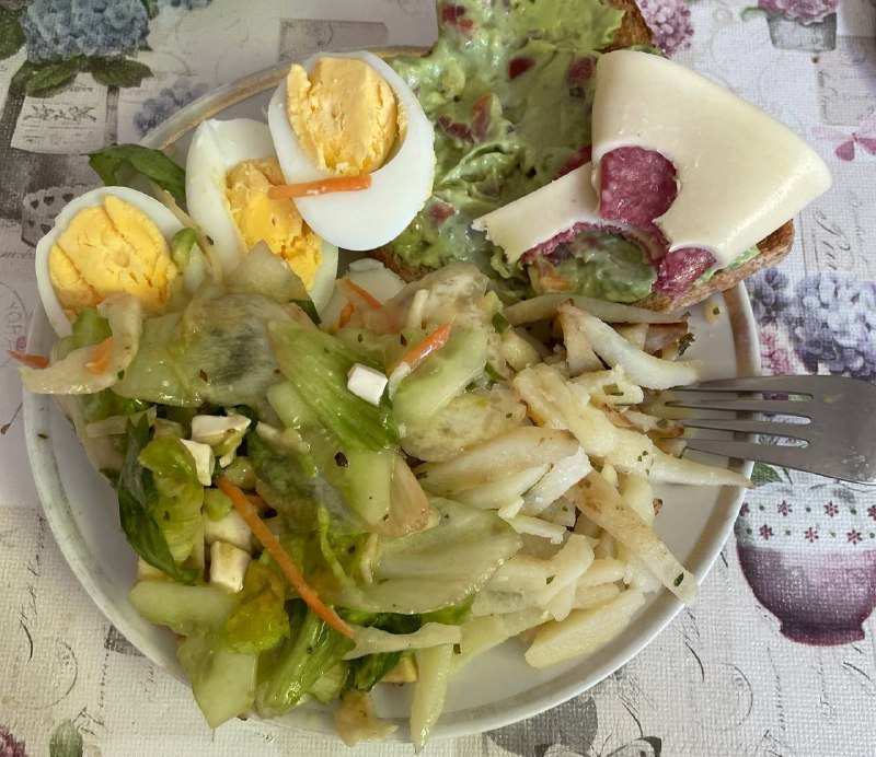 Mixed Plate With Salad, Boiled Eggs, And Open-faced Sandwich