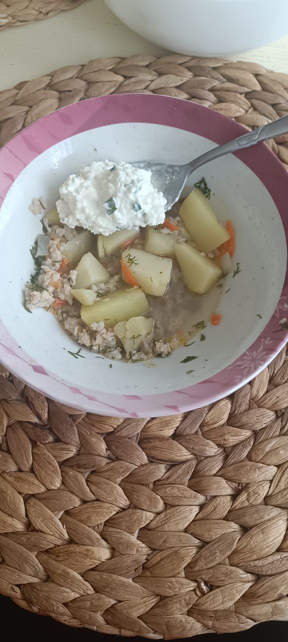 Chicken Potato Soup With A Dollop Of Cottage Cheese
